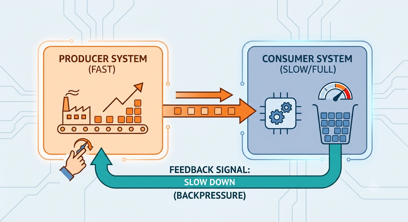Two systems exchanging a feedback signal, one telling the other to slow down